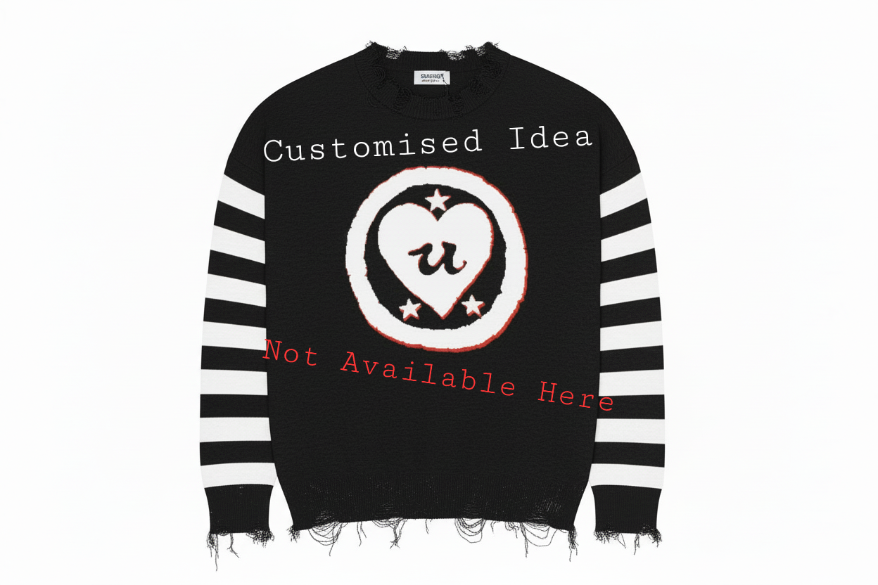 DARK URCHIN 'LOVE U' MENACE Relaxed fit knitted crew neck sweater. White Heart. XL
