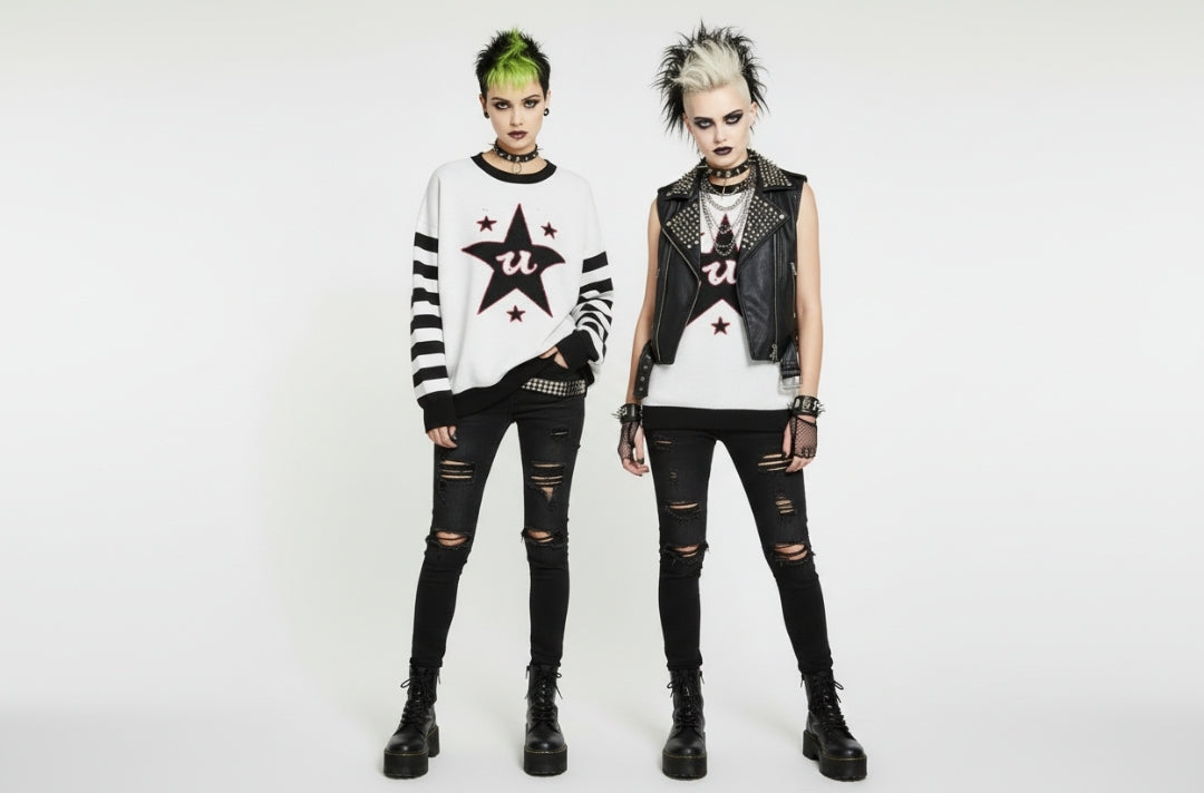 DARK URCHIN 'U STAR' MENACE Unisex Relaxed fit knitted crew neck sweater. Black Star.