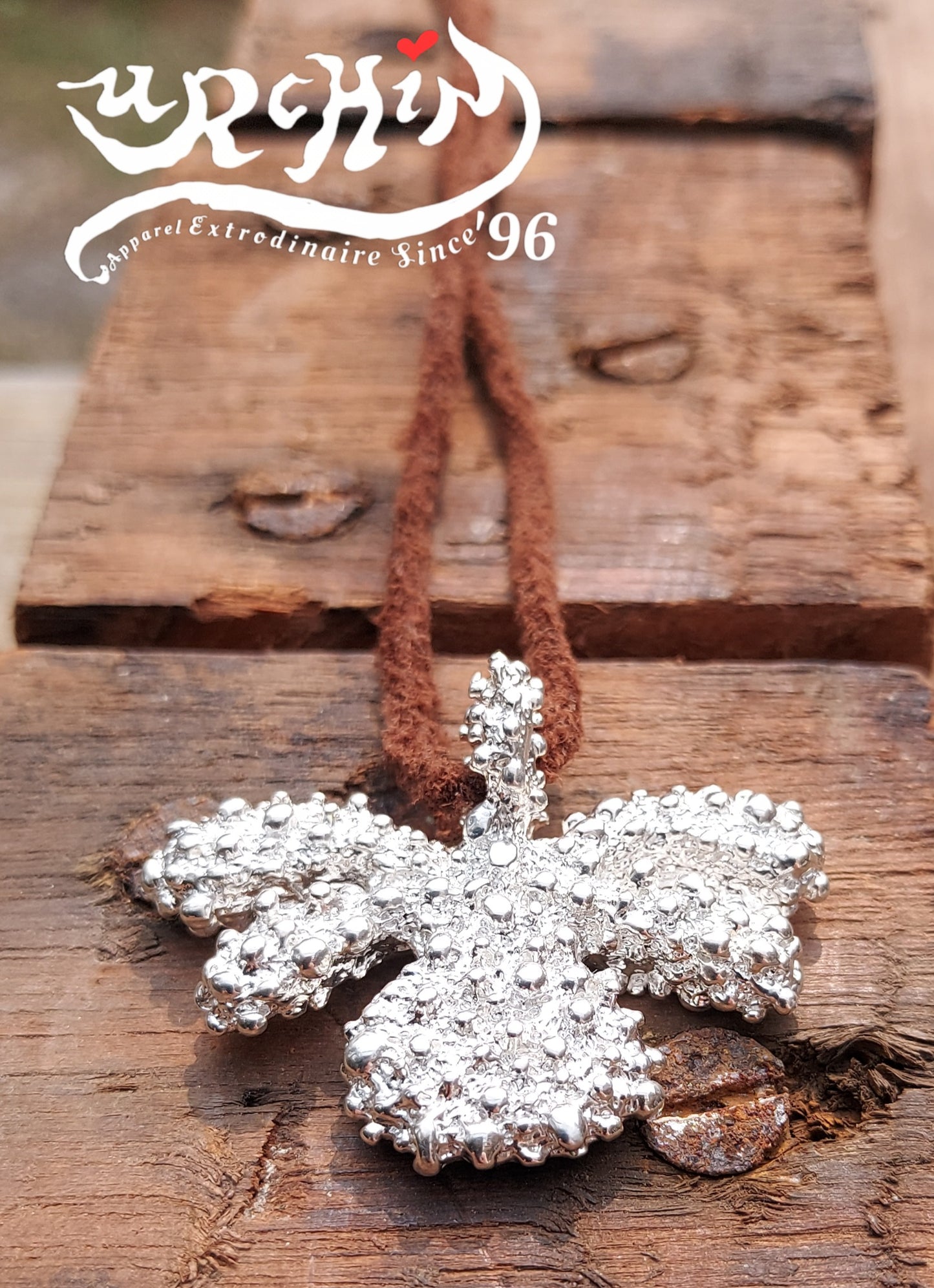 URCHIN Jewellery -'Encrusted Tsuba' Solid Silver Pendant. Hallmarked. Hand Made in the UK. Choice of Cord.