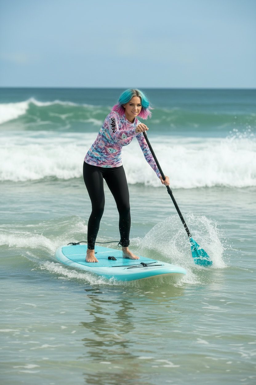 URCHIN-'CORAL SEA' Pink and Blue Tie Dye. Womens Rash Guard. Choice of Sizes.