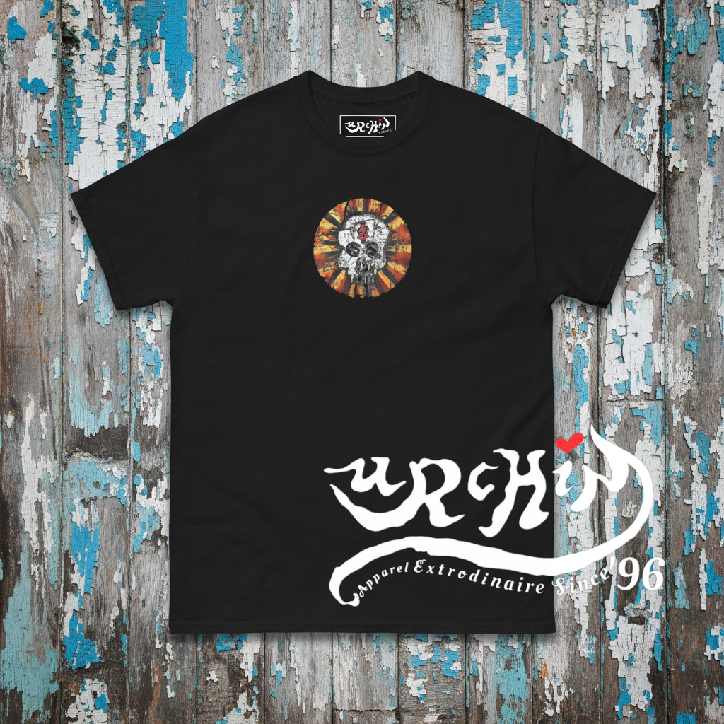 URCHIN -'DOLLAR SKULL' Cotton T Shirt. Choice of Dark Colours. Unisex.