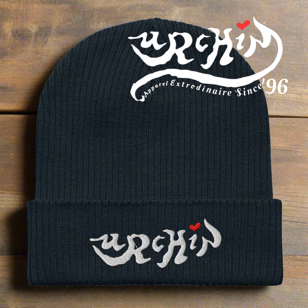 URCHIN BEANIE. Embroidered Organic ribbed beanie. One Size. Choice of Colours.