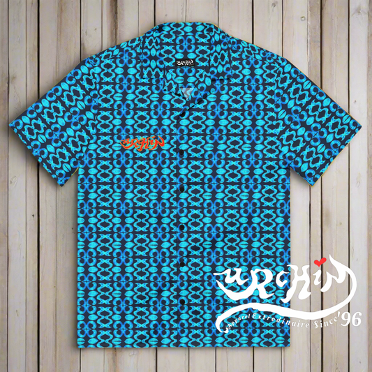 URCHIN 'BLUE SEA SHELLS' 'Blueberry'(Dark Blue).  Unisex button shirt. Multiple Sizes.