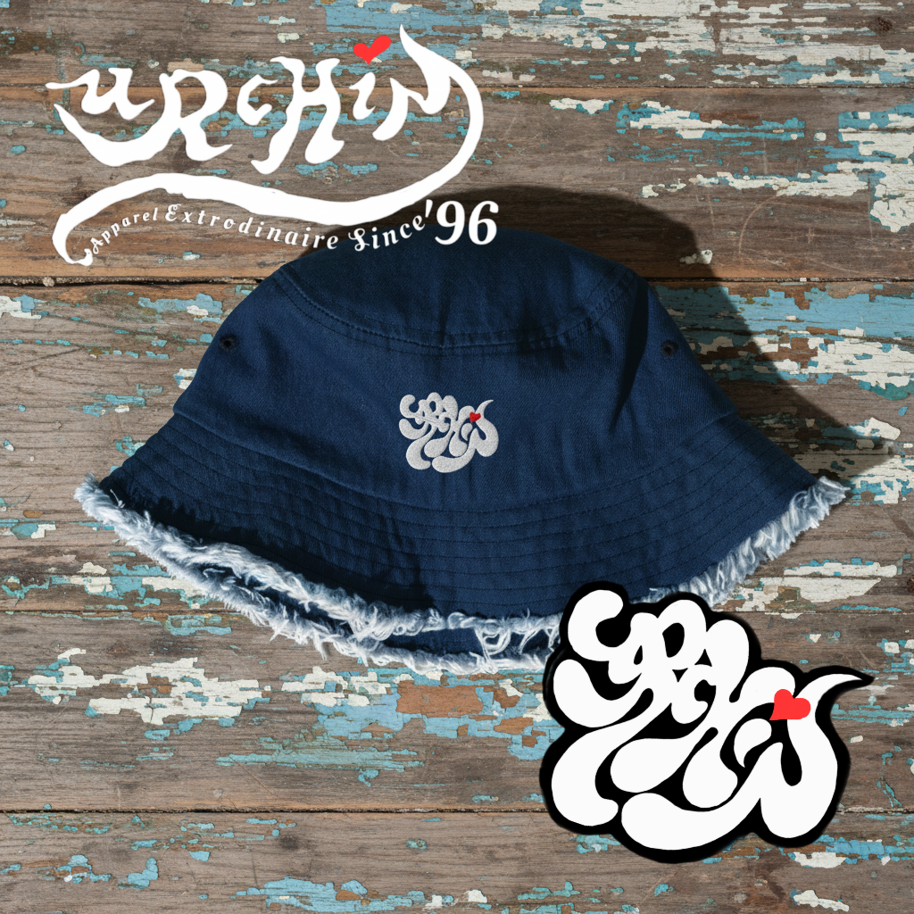 URCHIN- 'SOFT URCHIN' Embroidered logo. Distressed denim bucket hat. 3 Denim Options.
