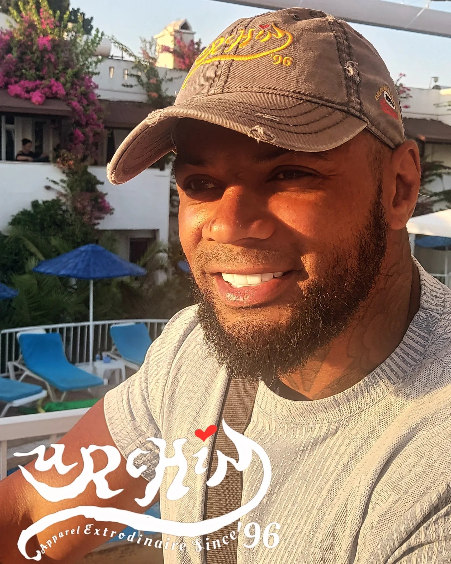 URCHIN Headwear 'Urchin 96' Logo- Baseball Cap. Gold Logo. Lightly Distressed. Embroidered front and side Design. Choice of Colours.