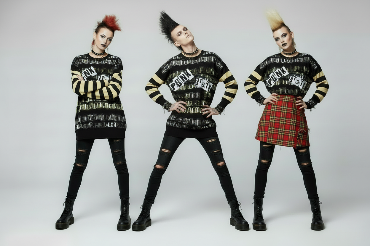 DARK URCHIN 'PUNK STATE' MENACE Unisex Relaxed fit knitted crew neck sweater.