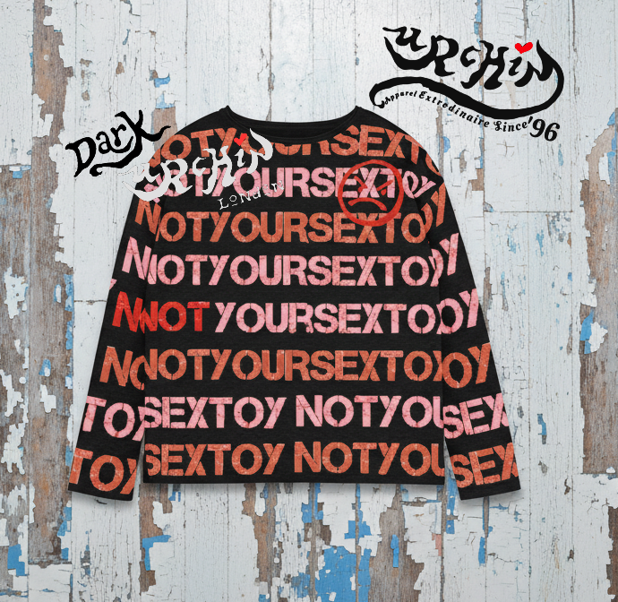 DARK URCHIN 'NOT YOUR SEX TOY' Pink & Red on Black. Women’s straight bottom knitted sweater. XL