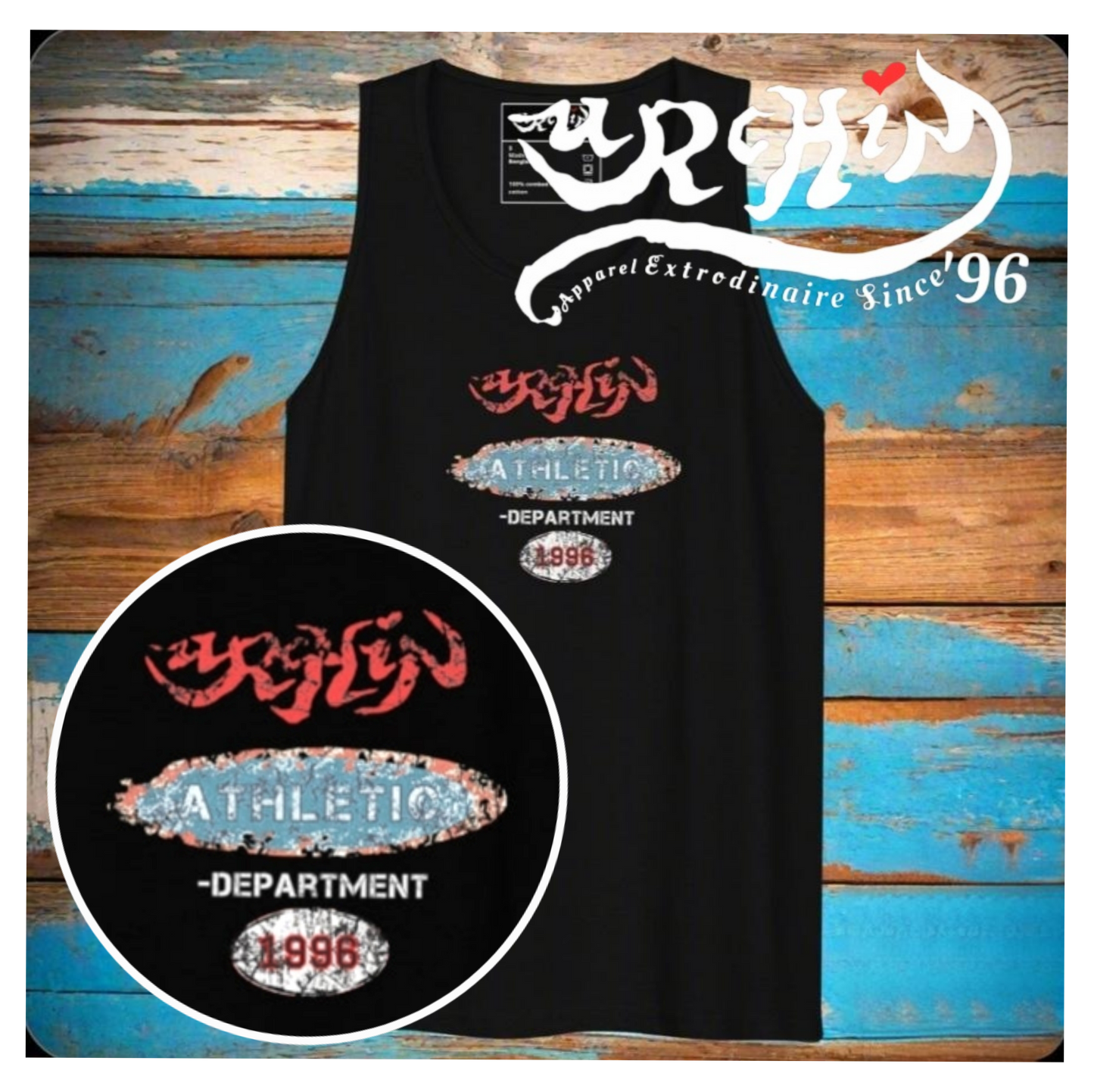 URCHIN Sports Mens Tank Top. 'Urchin Athletic Department 1996' Colour. Cotton. Range of Colours.