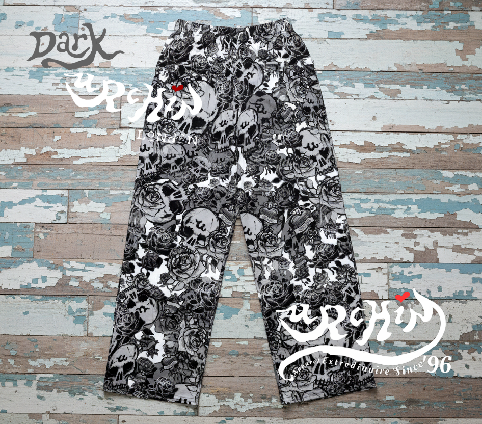 DARK URCHIN SKULL STORM 'SNOW' wide-leg pants/trousers. Unisex.