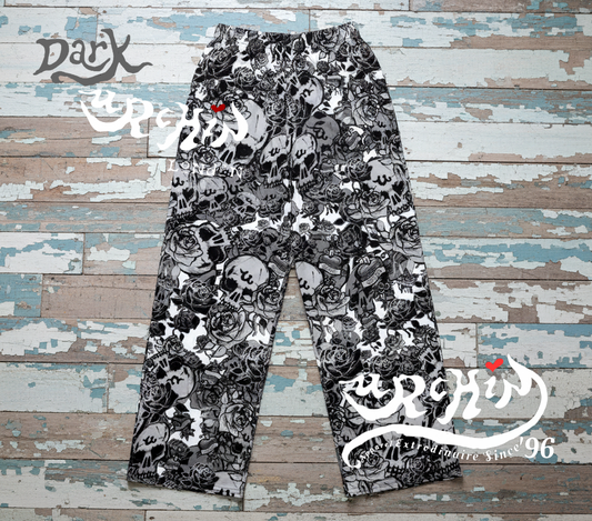 DARK URCHIN SKULL STORM 'SNOW' wide-leg pants/trousers. Unisex.