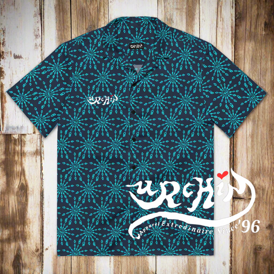 URCHIN 'U FIREWORK'. BLUE/BLUEBERRY Unisex button shirt. Multiple Sizes.