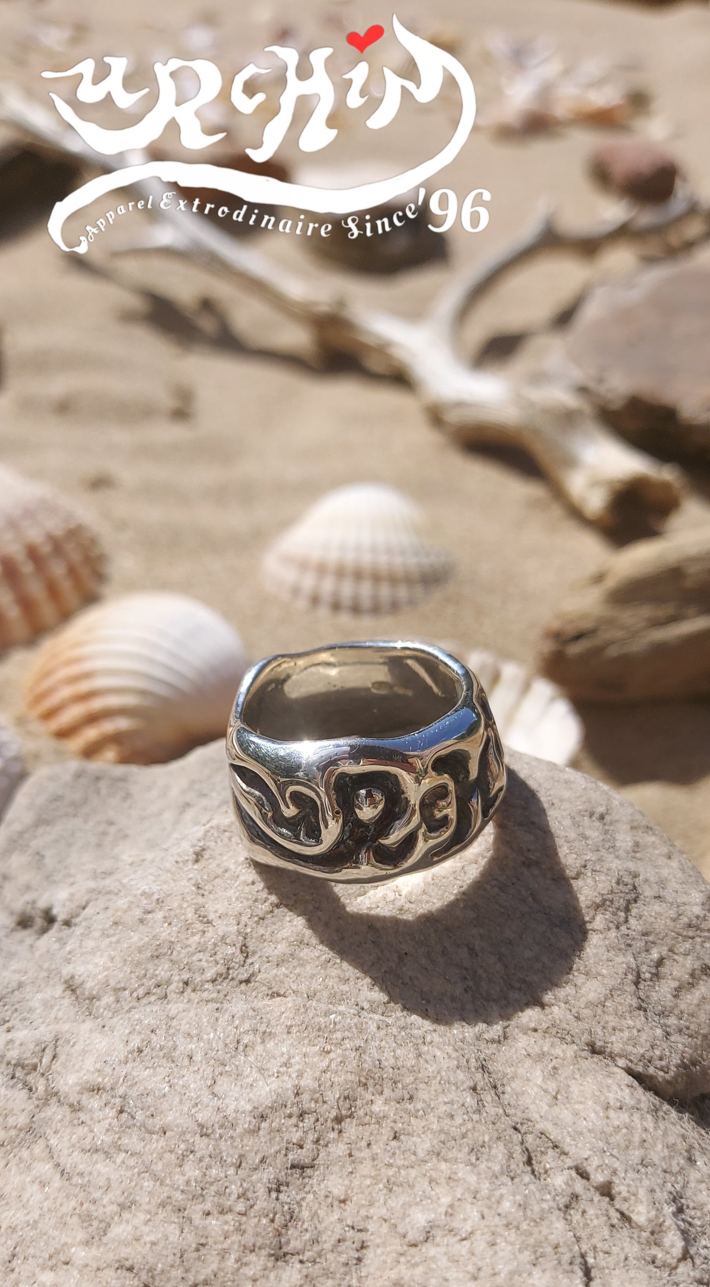 URCHIN Jewellery-'Phat Urchin' Logo Ring. Solid Silver. Hallmarked. Size S.