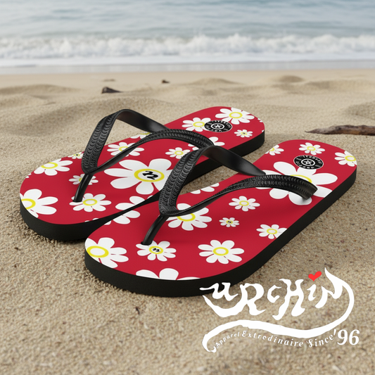 URCHIN Footwear. 'U DAISY' Red. Unisex Flip-Flops. Choice of 3 Sizes.