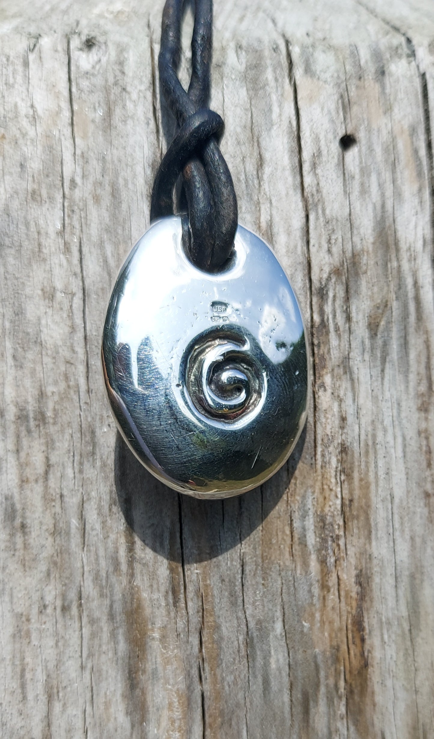 URCHIN -'Spiral' Unisex Drop Disc Urchin Logo Pendant. Solid Silver, Hallmarked. Hand-made in UK.