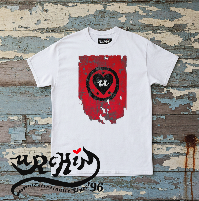 URCHIN-'LOVE U' Black on Red-Old Poster. Cotton T Shirt. Choice of Colours. Unisex.