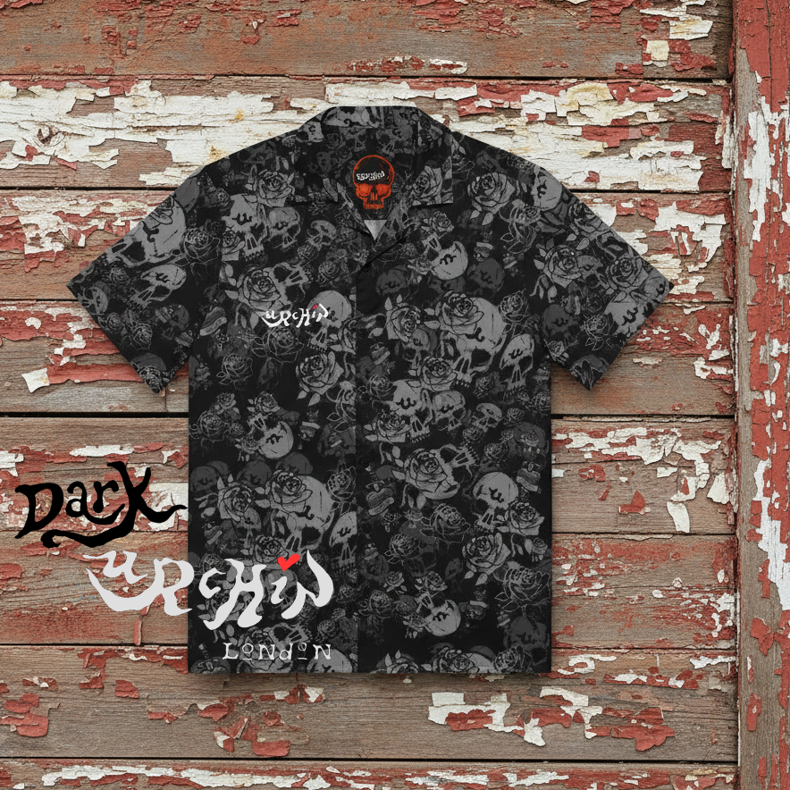 DARK URCHIN-'U Skull Storm' Unisex Shirt. Colour 'Night' ( Black ). White Logo.