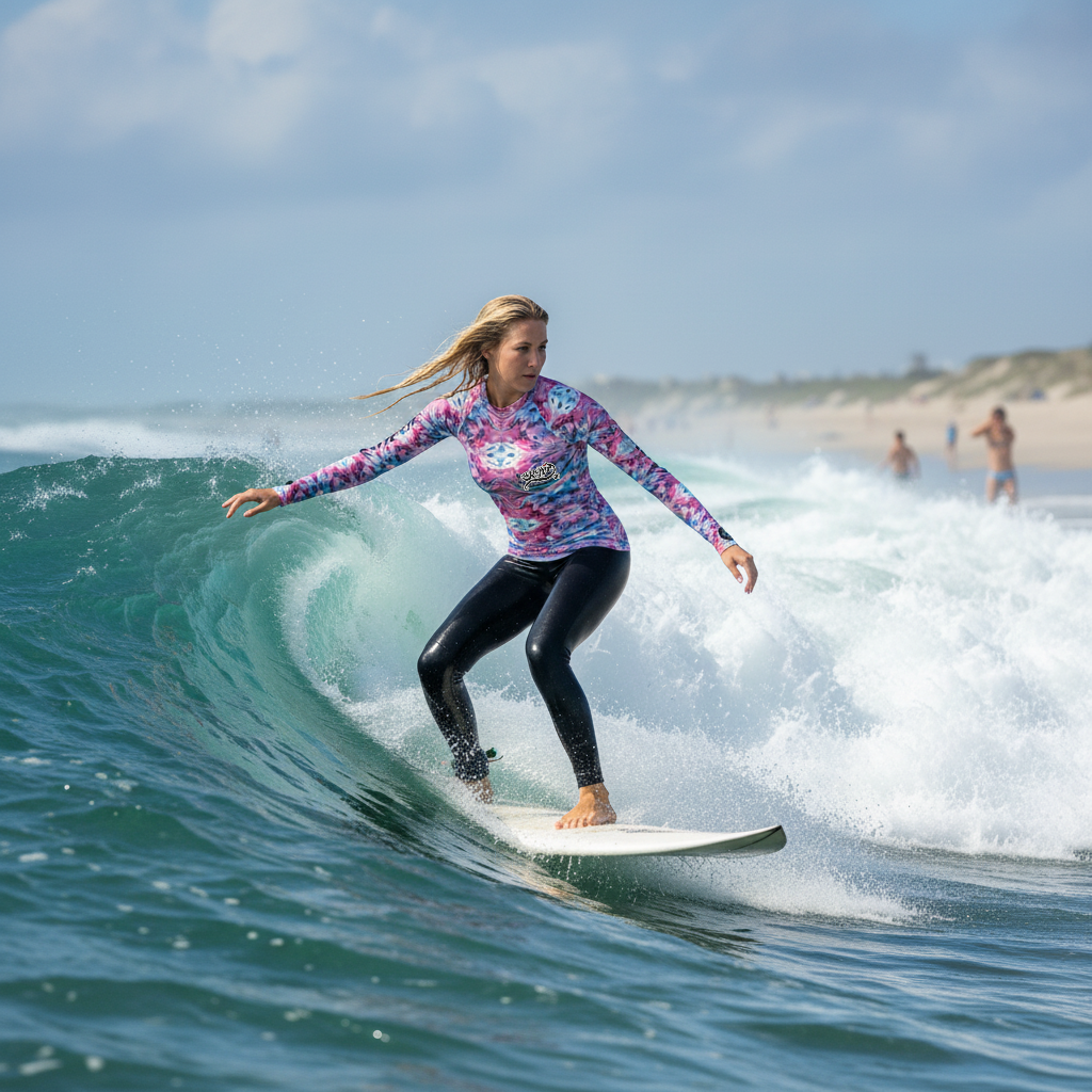 URCHIN-'CORAL SEA' Pink and Blue Tie Dye. Womens Rash Guard. Choice of Sizes.
