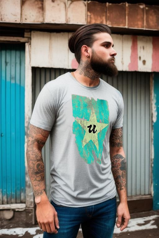 URCHIN Clothes -'U STAR' Cream on Blue- Old Poster. Cotton T Shirt. Choice of Colours. Unisex.