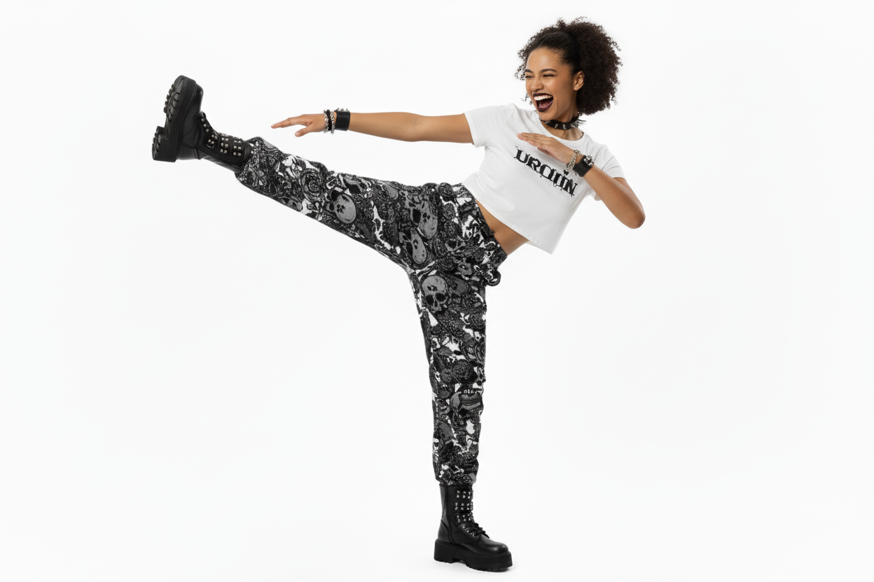 DARK URCHIN SKULL STORM 'SNOW' wide-leg pants/trousers. Unisex.