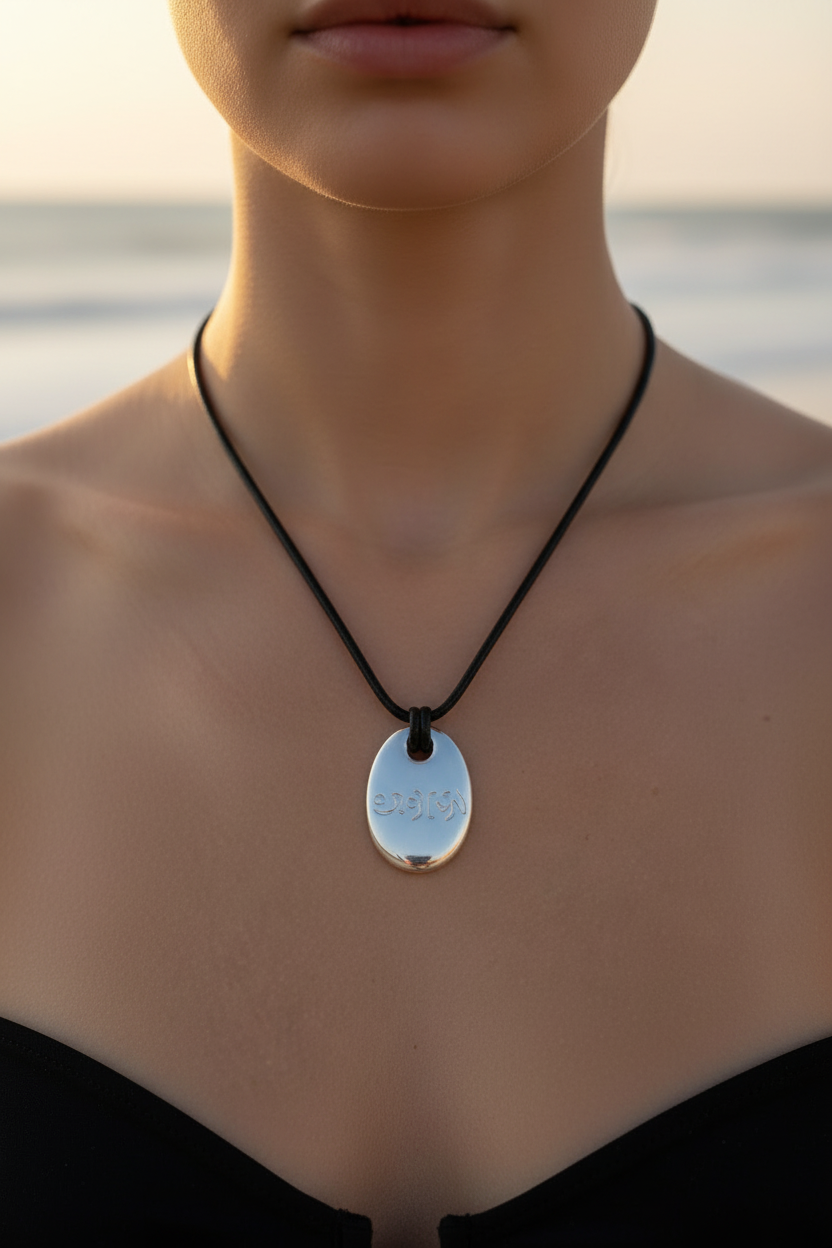 URCHIN -'Spiral' Unisex Drop Disc Urchin Logo Pendant. Solid Silver, Hallmarked. Hand-made in UK.