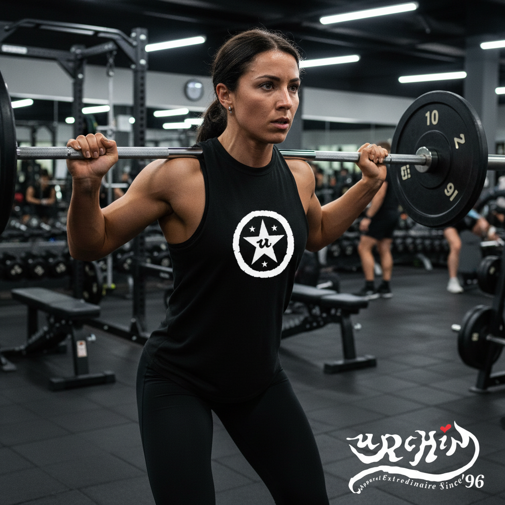 URCHIN 'U STAR' White Logo. Black Muscle T Shirt/Tank Top. Unisex.
