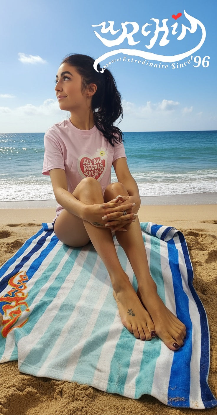 URCHIN logo Blue Stripe Beach Towel. Cotton Mix. Two Sizes