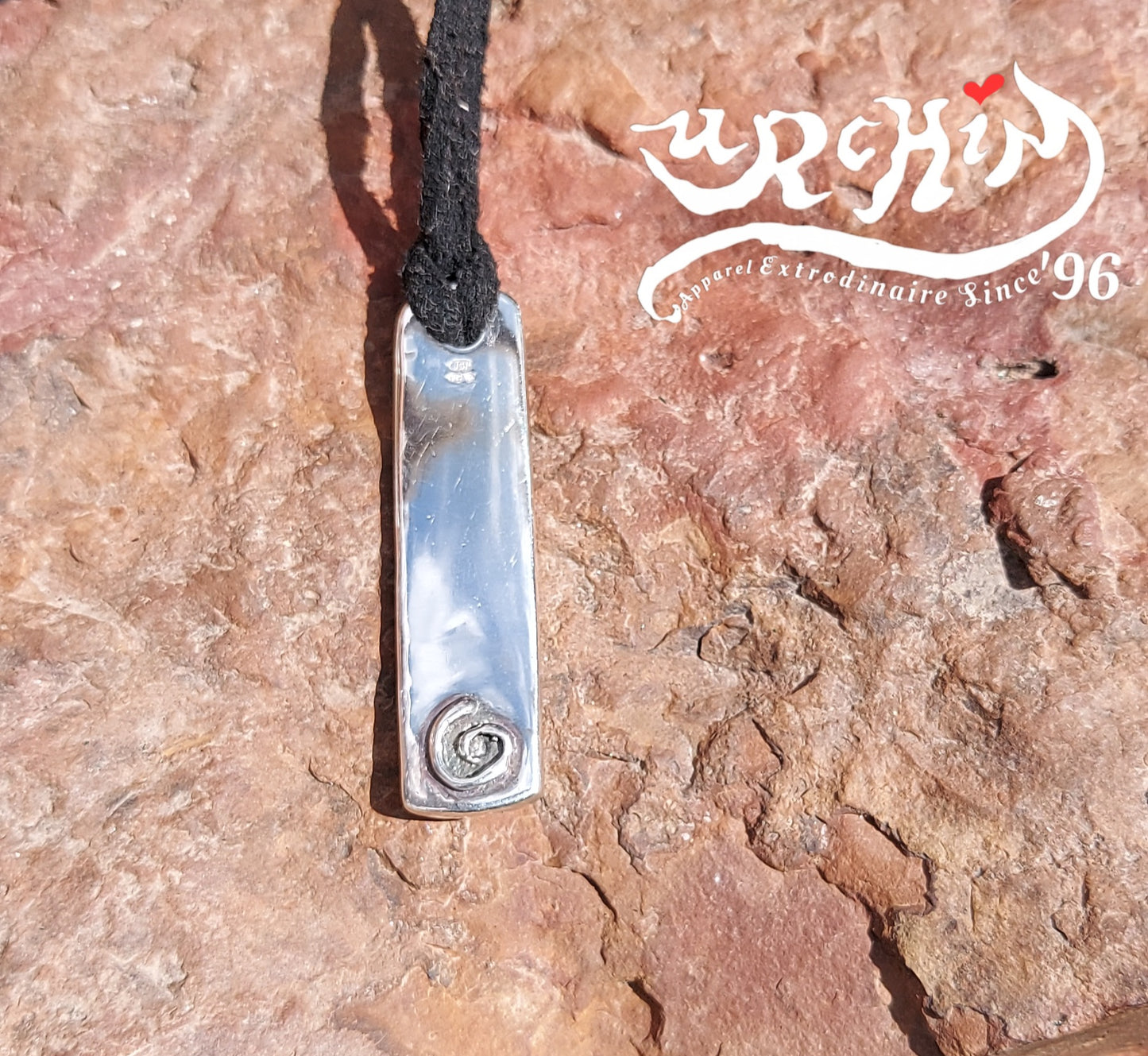 URCHIN -'Spiral Slab' Logo Unisex Pendant. Solid Silver, Hallmarked. Hand-made in UK.
