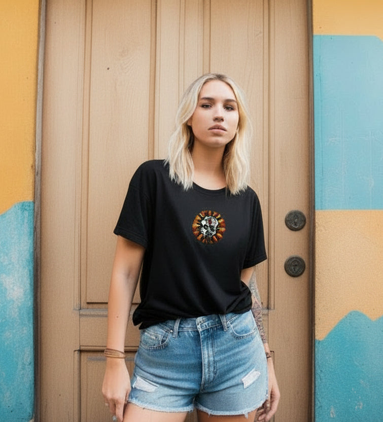 URCHIN -'DOLLAR SKULL' Cotton T Shirt. Choice of Dark Colours. Unisex.
