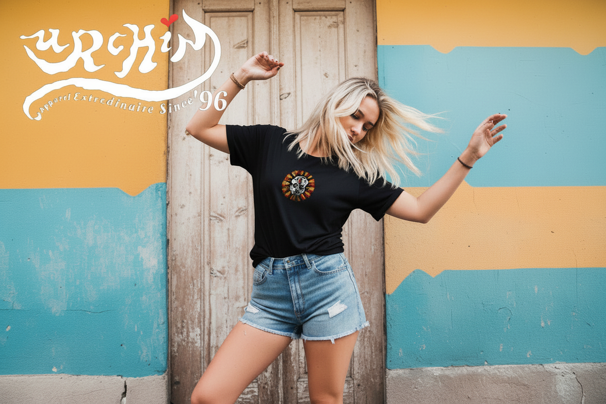 URCHIN -'DOLLAR SKULL' Cotton T Shirt. Choice of Dark Colours. Unisex.