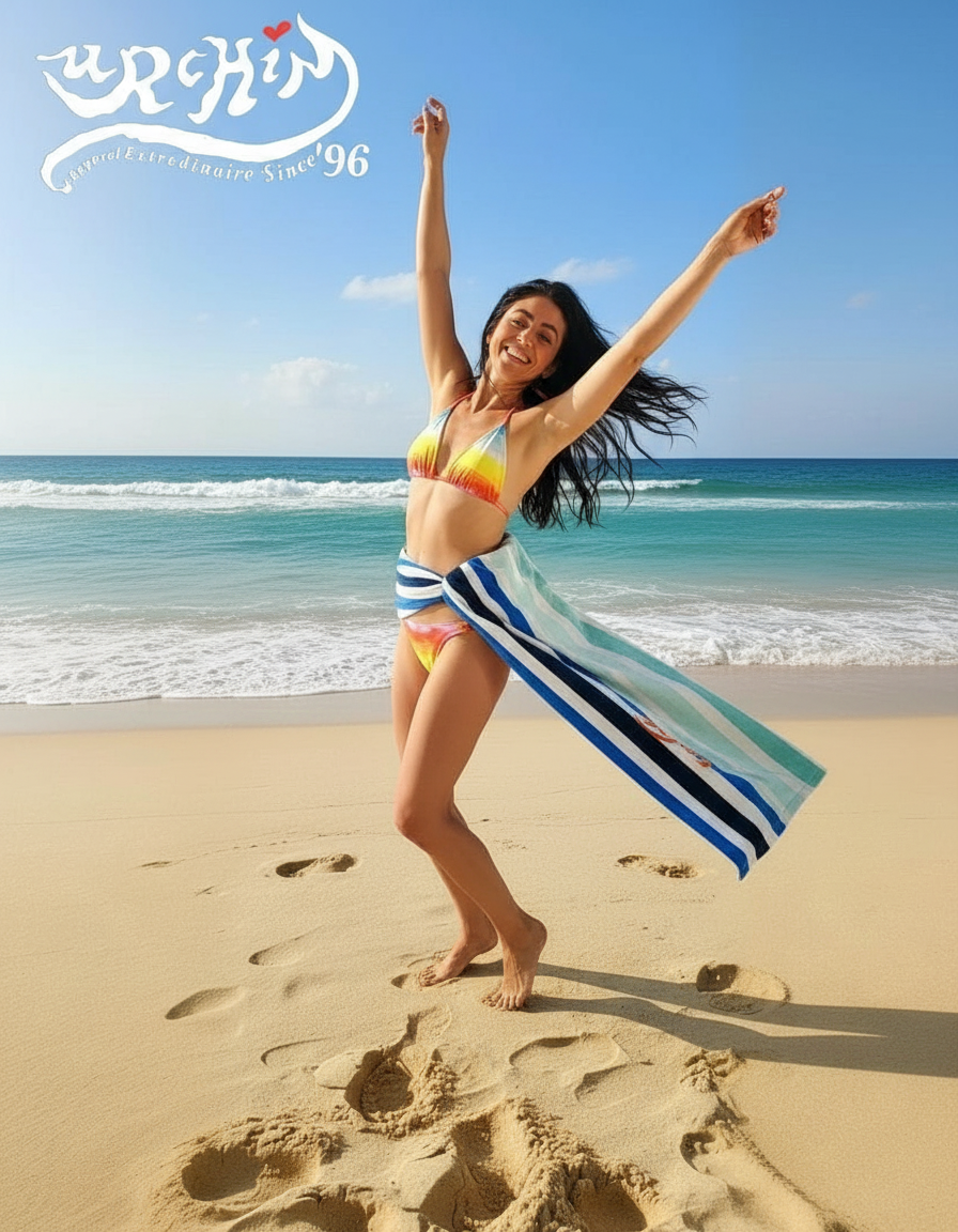 URCHIN logo Blue Stripe Beach Towel. Cotton Mix. Two Sizes