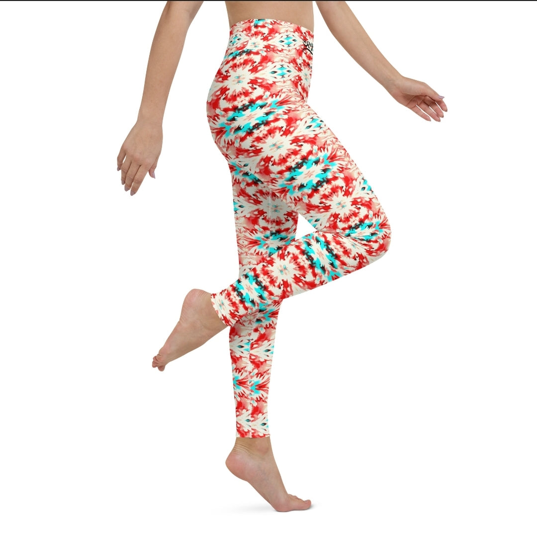 URCHIN Clothes & Sportswear 'CORAL SEA' Red and Blue Tie Dye. Yoga Leggings. Choice of Sizes.