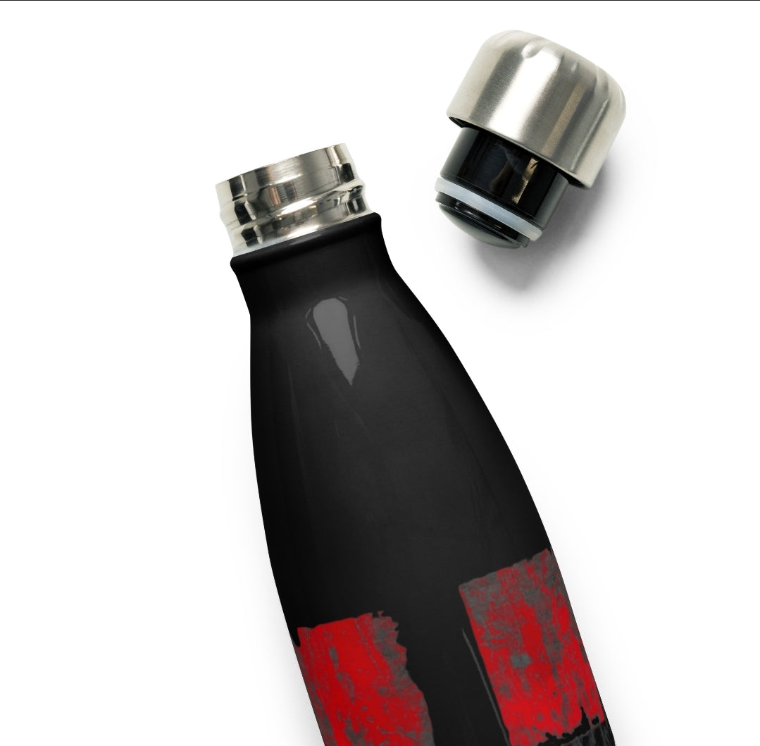 URCHIN Hydration Stainless Steel water bottle. Black & Red 'U Star' Logo. On Black or White.