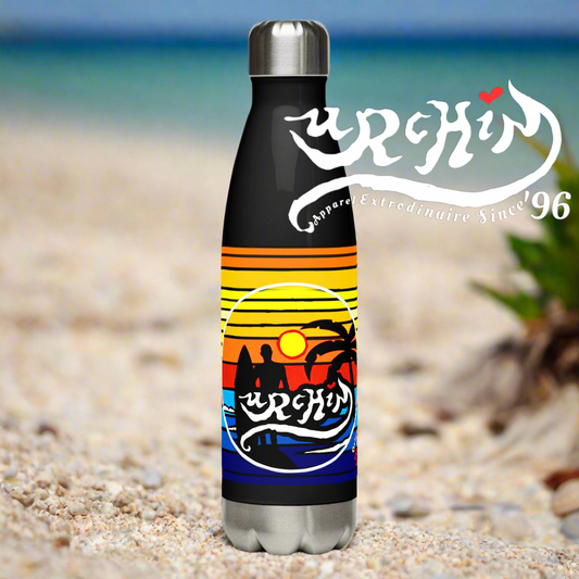 URCHIN Hydration Stainless Steel water bottle. 'Sunset Surfer' Logo on Black.