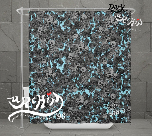URCHIN 'Skull Storm' Sky ( Light Blue) Shower curtain