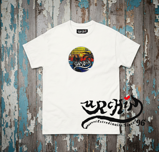 URCHIN -'SURFER SUNRISE'. Round. Cotton T Shirt. Choice of Colours. Unisex.
