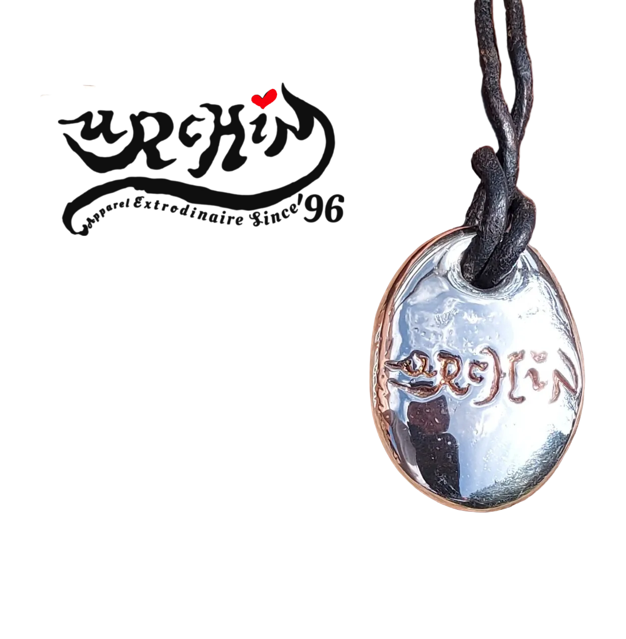 URCHIN -'Spiral' Unisex Drop Disc Urchin Logo Pendant. Solid Silver, Hallmarked. Hand-made in UK.
