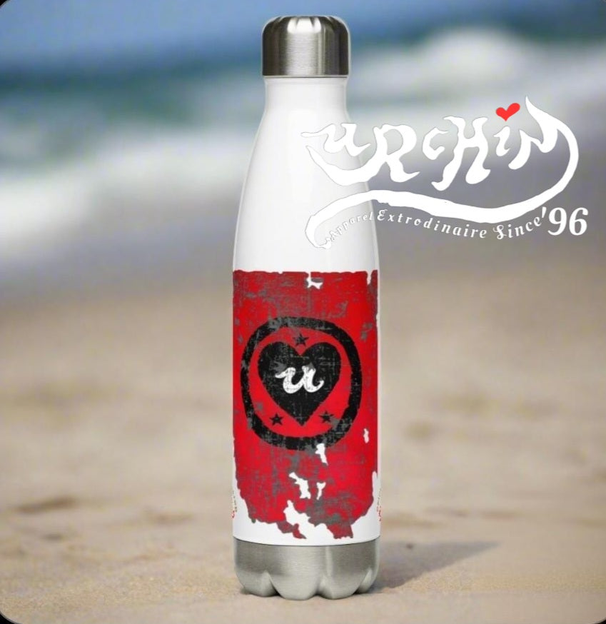 URCHIN Hydration Stainless Steel water bottle. 'U LOVE' Black/Red Logo on Black or White option.