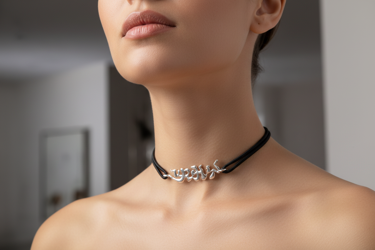 URCHIN 'URCHIN' Logo Womens Choker Pendant. Solid Silver. Hallmarked and Hand-made in UK.