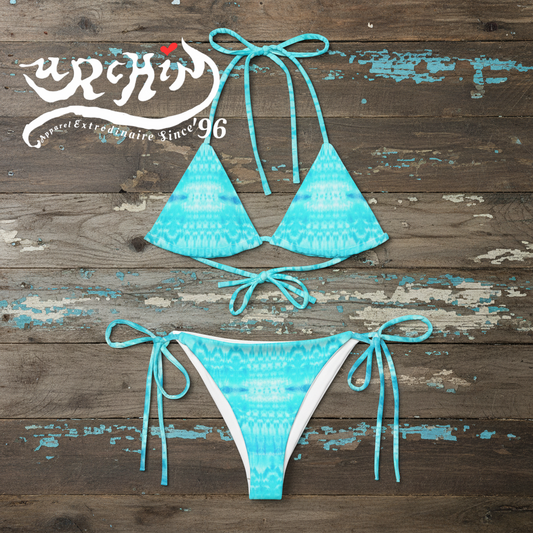 URCHIN 'AZURE' Original Tie Dye Fabric Design Print. Recycled string bikini
