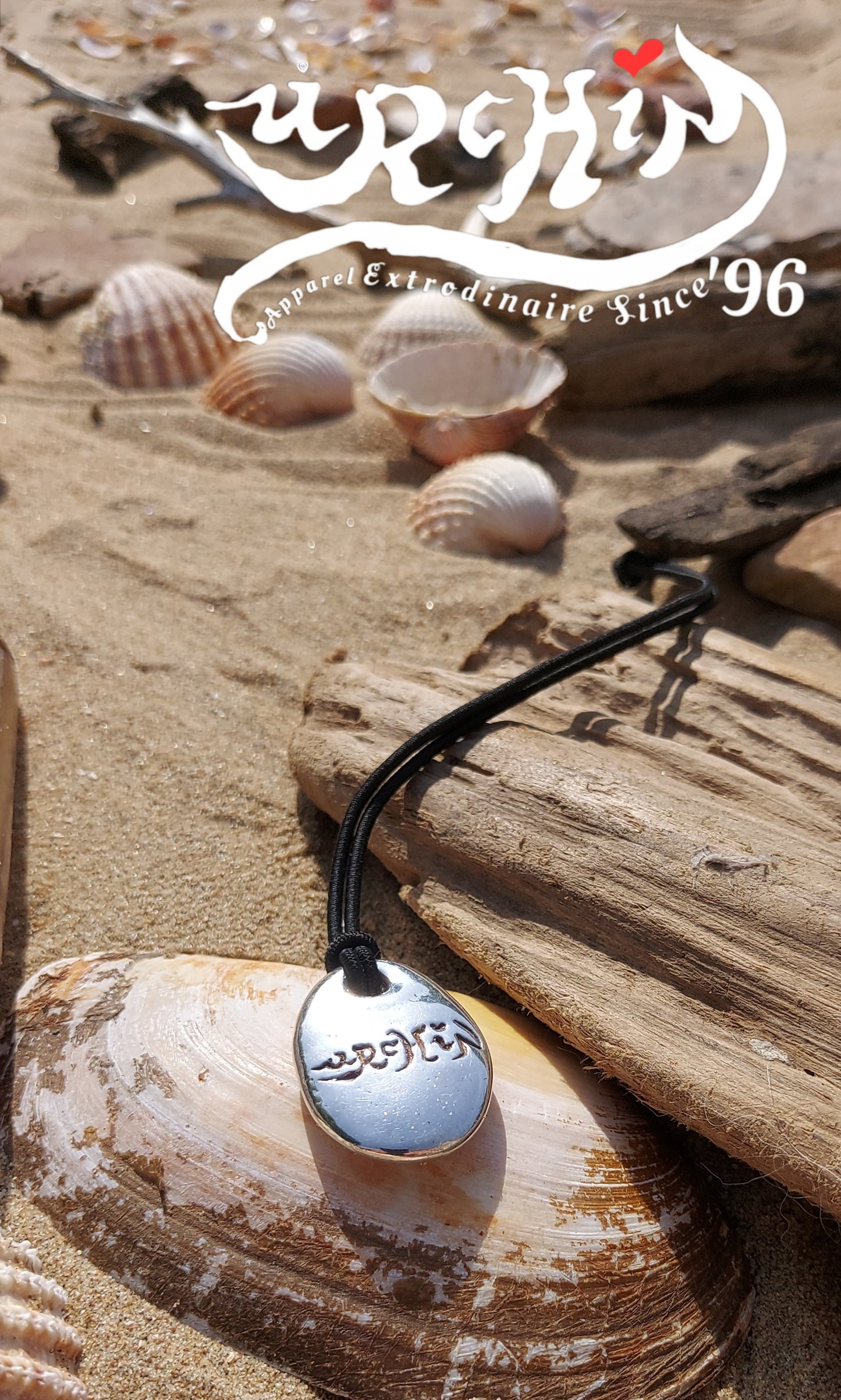 URCHIN -'Spiral' Unisex Drop Disc Urchin Logo Pendant. Solid Silver, Hallmarked. Hand-made in UK.