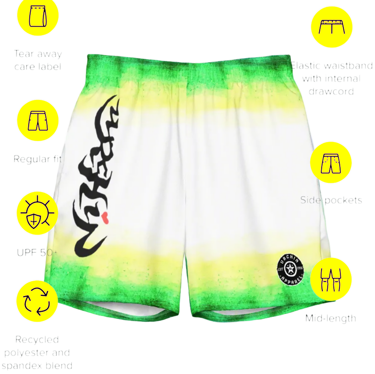 URCHIN 'WILD ISLAND' Unisex Recycled Swim Board Shorts.