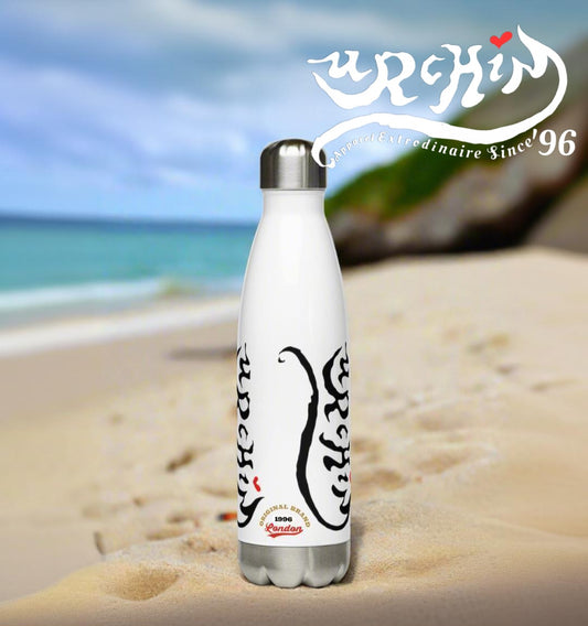 URCHIN Hydration Stainless Steel water bottle. Black Logo on White.