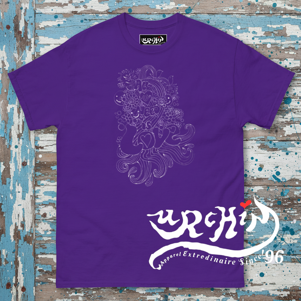 URCHIN 'ALL YOU NEED IS LOVE' Retro Hippy Style Graphic. White Print. Unisex T Shirt