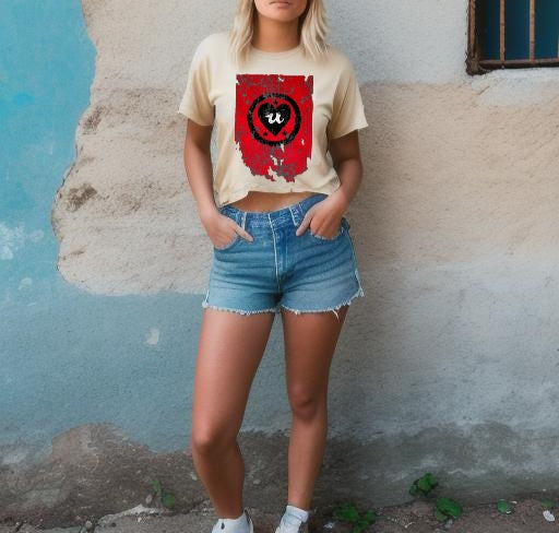 URCHIN Clothes -'LOVE U' Black on Red- Old Poster. Cotton T Shirt. Choice of Colours. Unisex.