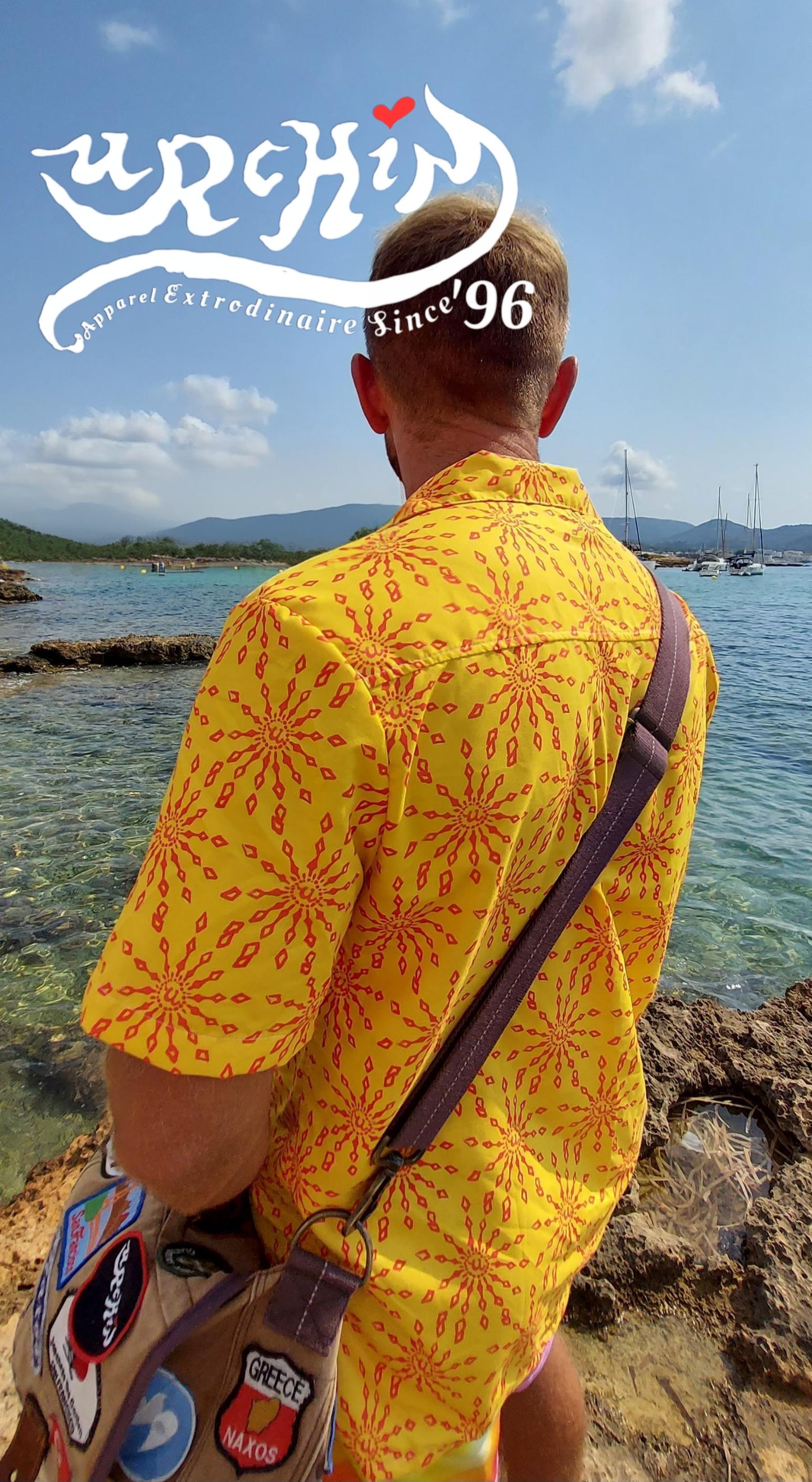 URCHIN 'U FIREWORK'. RED/MANGO Unisex button shirt. Multiple Sizes.