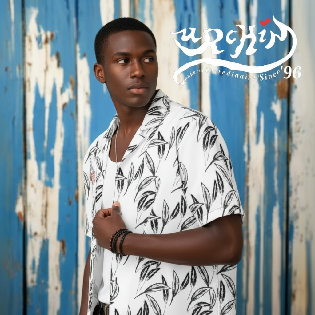 URCHIN 'U FEATHER' 'Cloud'(white) Unisex button shirt. Multiple Sizes.