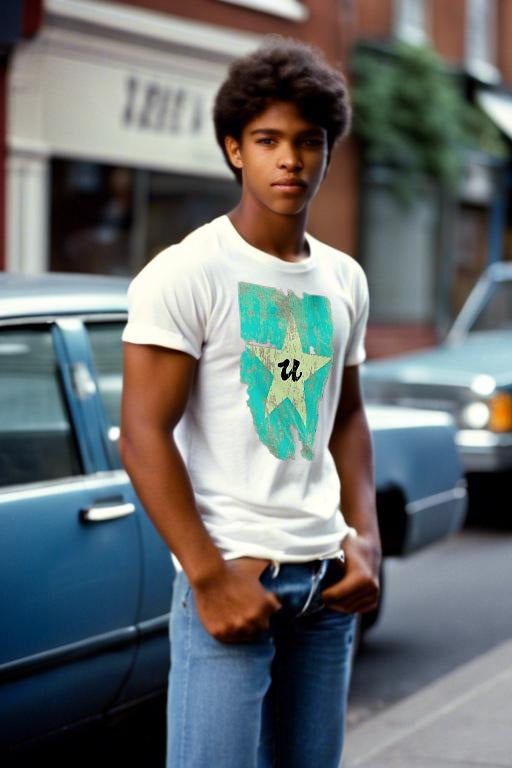 URCHIN Clothes -'U STAR' Cream on Blue- Old Poster. Cotton T Shirt. Choice of Colours. Unisex.