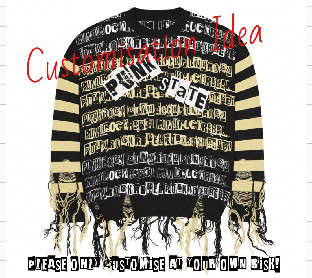 DARK URCHIN 'PUNK STATE' MENACE Unisex Relaxed fit knitted crew neck sweater.
