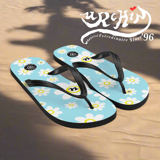 URCHIN 'U DAISY' Light Blue. Unisex Flip-Flops. Choice of 3 Sizes.
