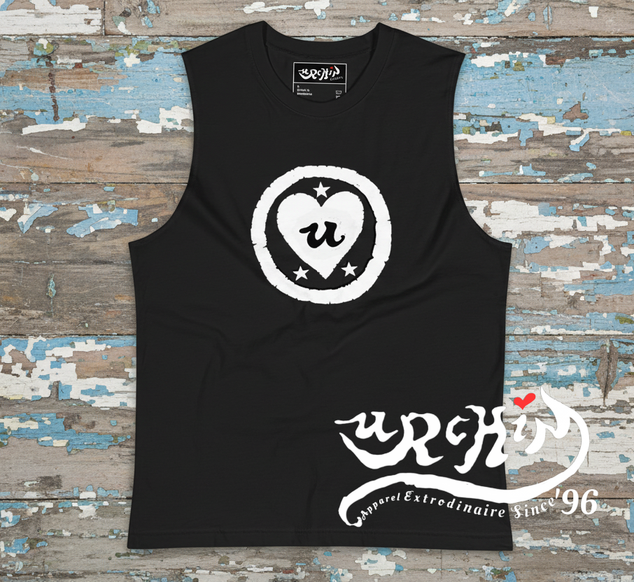 URCHIN LOVE U. White Logo. Black Muscle T Shirt/Tank Top. Unisex